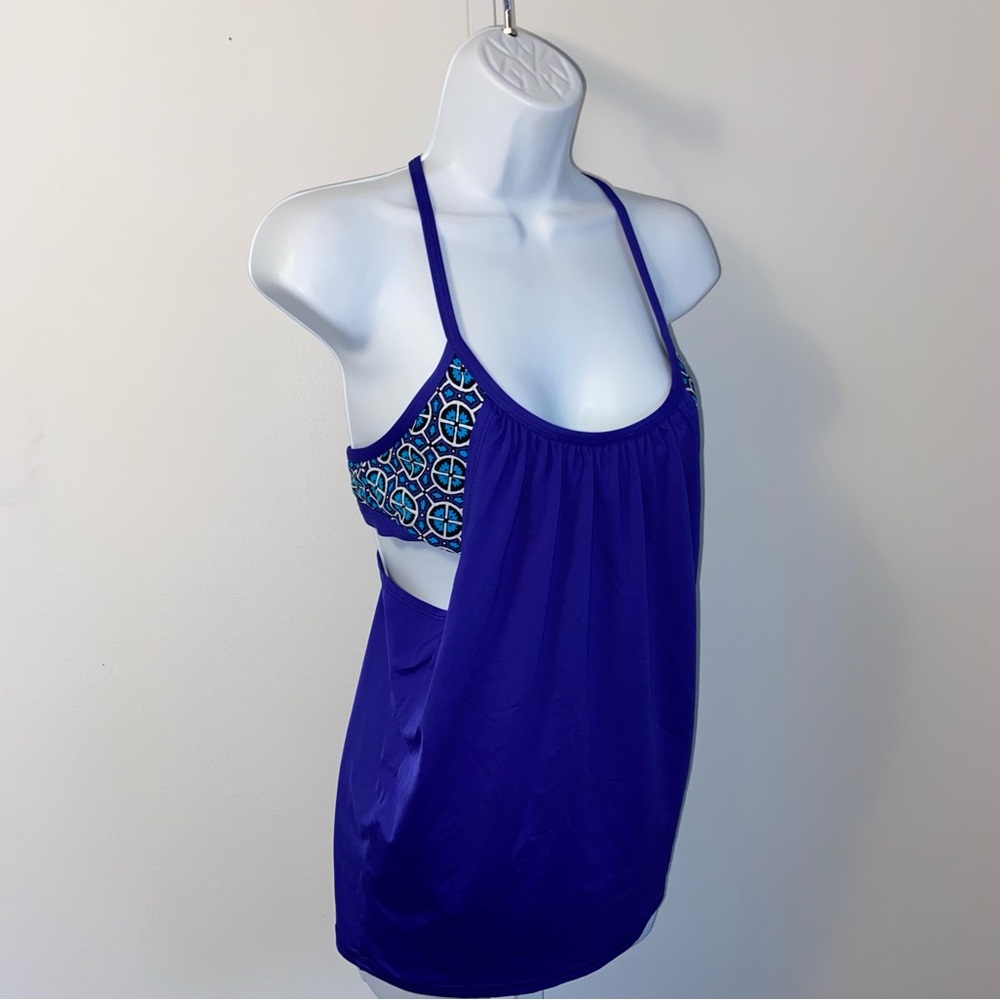 Trina Turk Recreation Tank With Sport Bra Strappy Size Medium Blue White Print